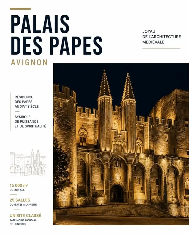 Nuit des musées à Avignon : façade du Palais des Papes illuminée