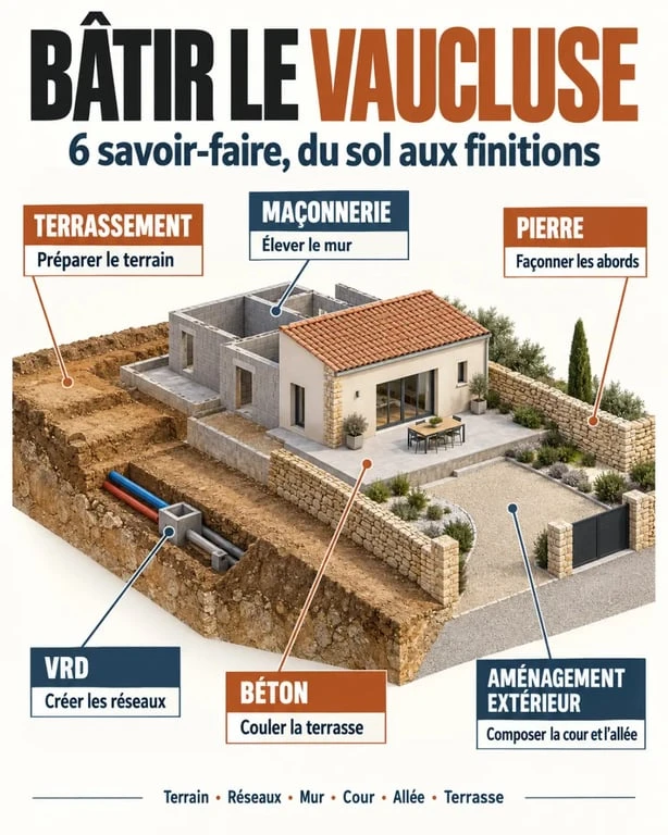 Entreprise du bâtiment dans le Vaucluse : métiers du terrassement, de la maçonnerie et de l'aménagement extérieur