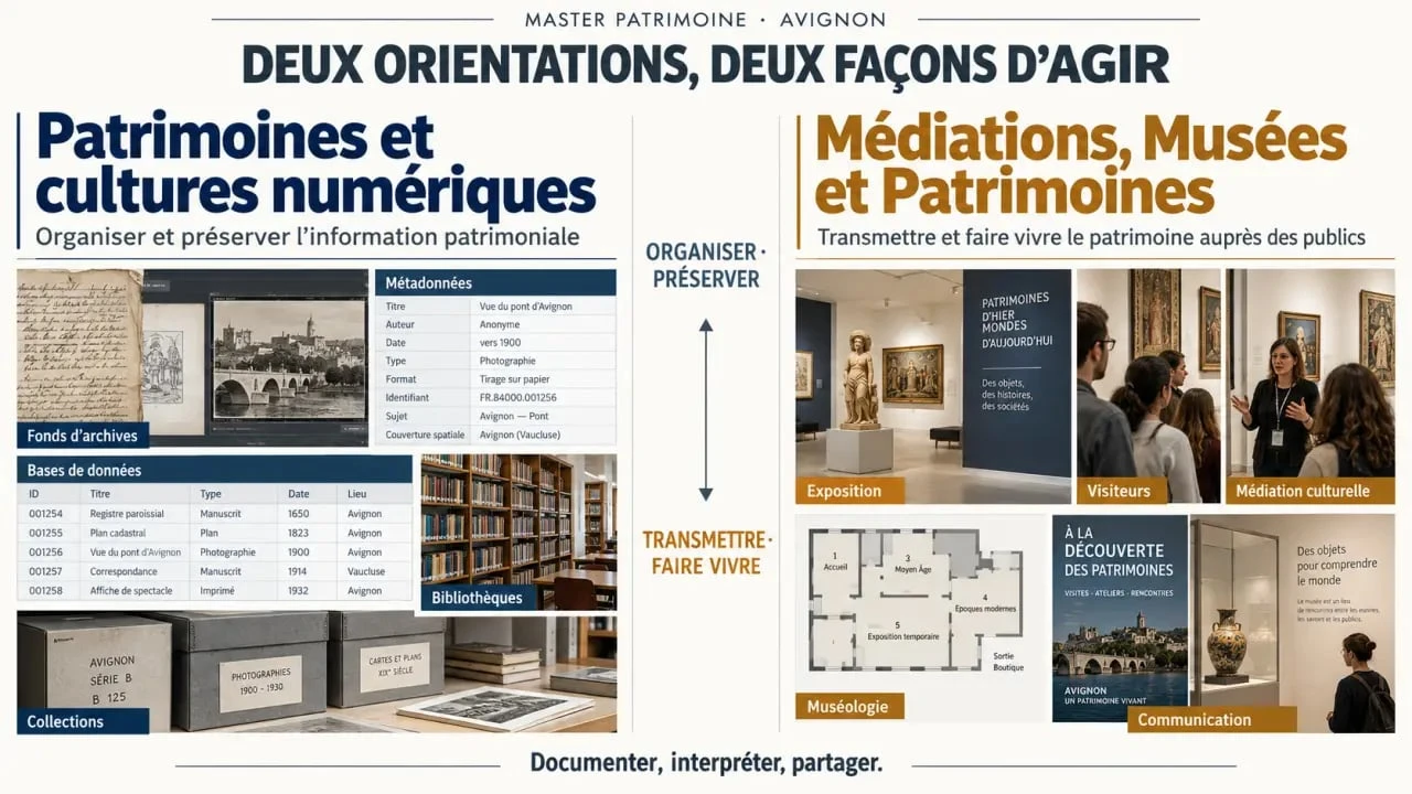 Master patrimoine Avignon : comparaison entre Patrimoines et cultures numériques et Médiations, Musées et Patrimoines