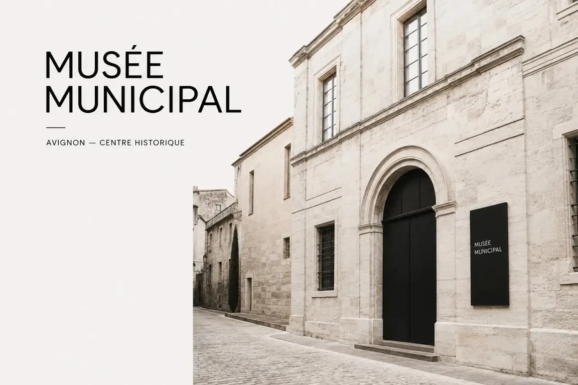 Musées avignon gratuits dans le centre historique d’Avignon, façade d’un musée municipal et ruelle intra-muros