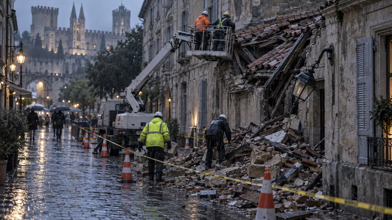 À Avignon, des gravats tombent d’un toit rue Rouge après les pluies